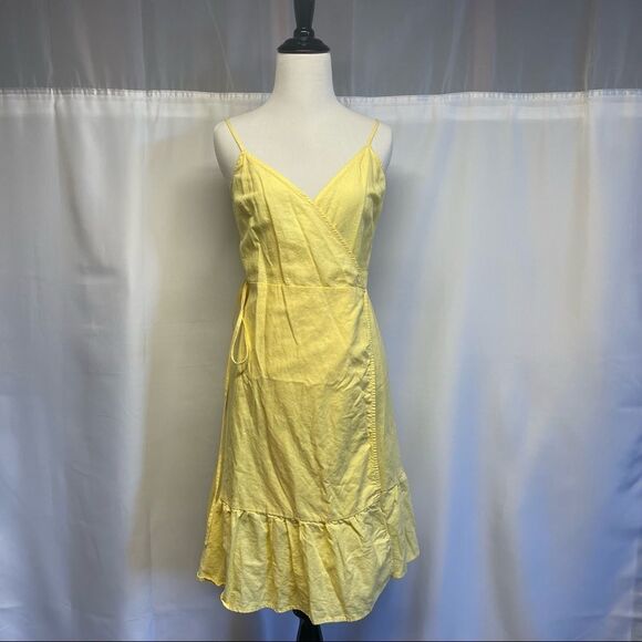 GAP Cami wrap Ruffle linen Dress cream yellow - Picture 1 of 10